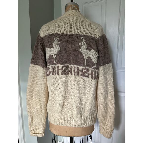 Vintage cowichan cardigan sweater wool Reindeer Tan/Cream/Brown natural undyed - Picture 5 of 9